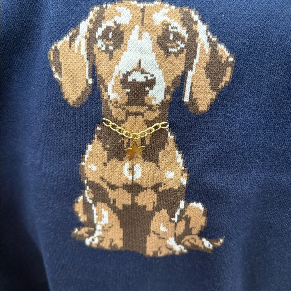 NEW Navy Blue DACHSHUND DOG with gold collar with charm Sweater (MEDIUM) - Picture 4 of 10